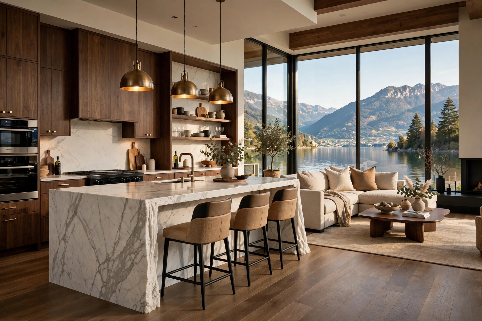 Modern kitchen remodel with marble island by Grizzly's Flooring & Kitchen