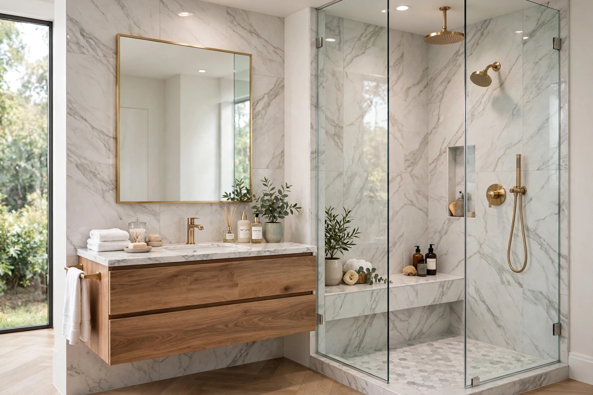 Modern bathroom remodel with glass shower