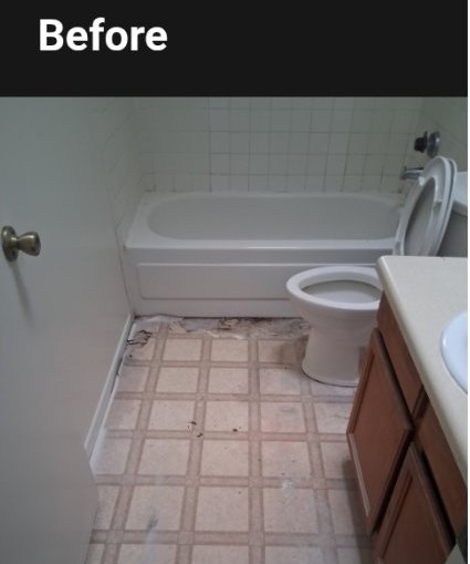 Bathroom tub room flooring before